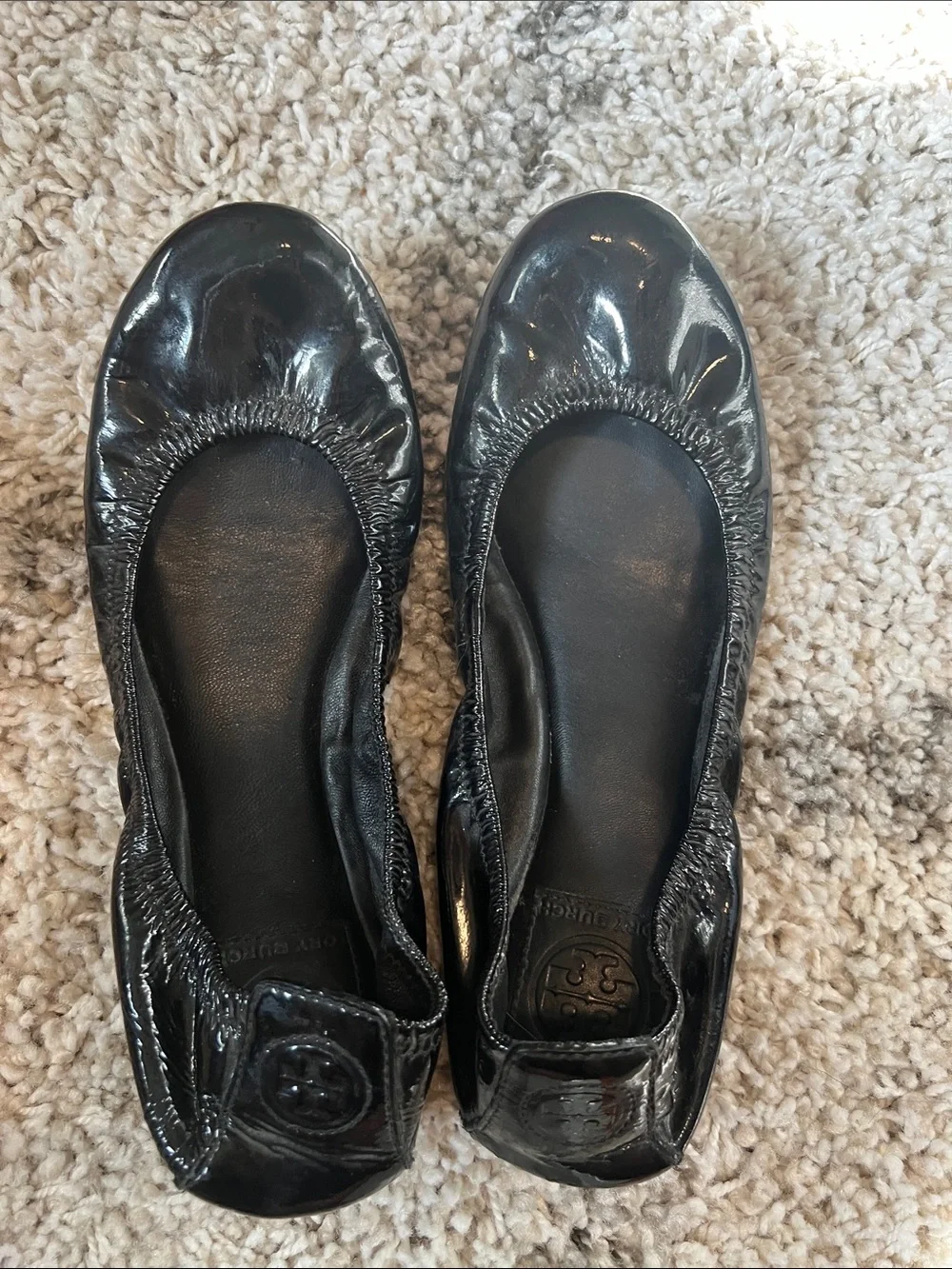 TORY BURCH Patent Leather Ballet Flats in Tan and Black - 2 Pairs!